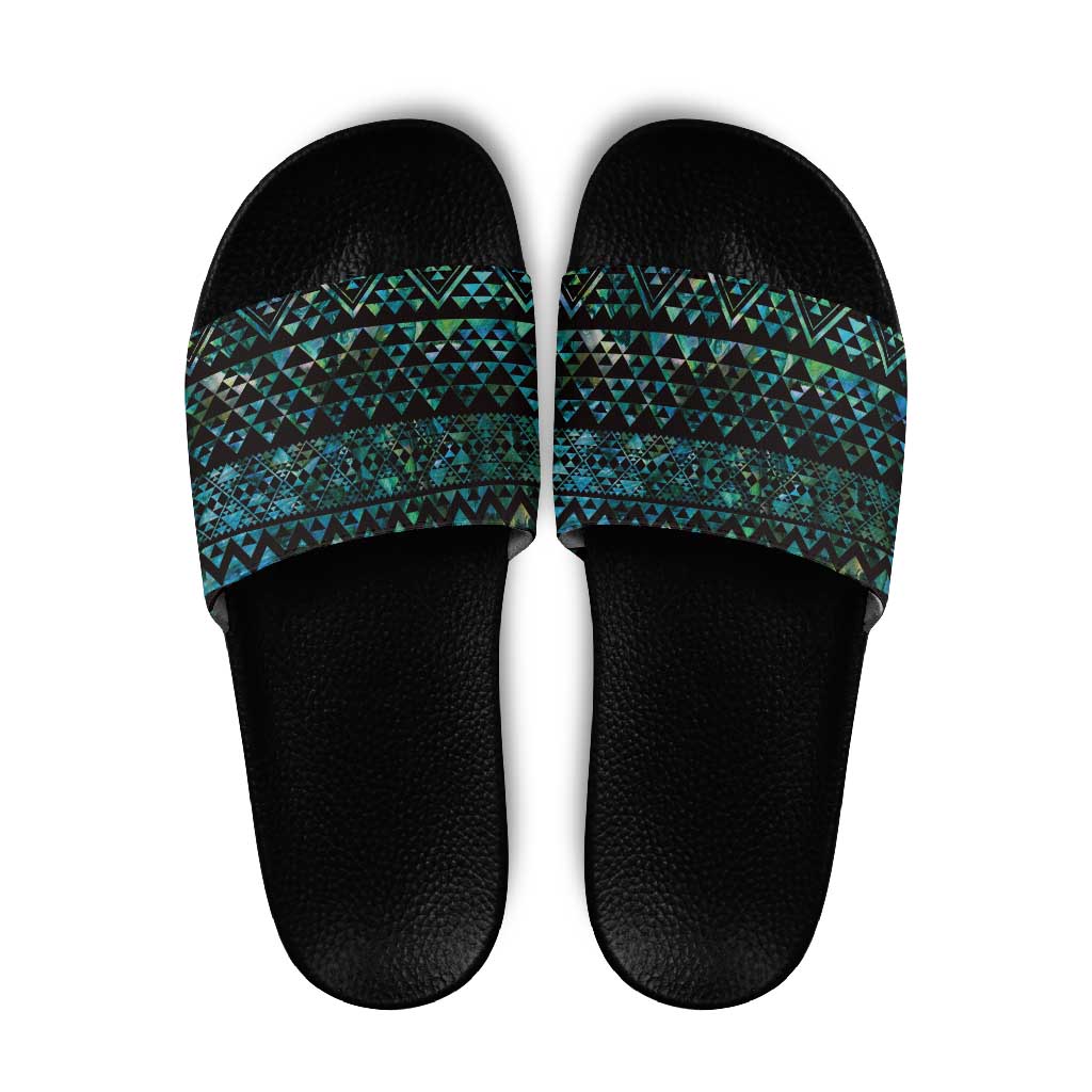 Maori Niho Taniwha Te Wheiao Slide Sandals Paua Shell - Aussie Hoodie