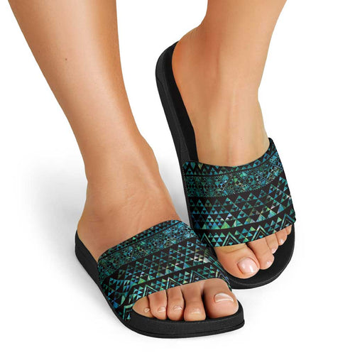 Maori Niho Taniwha Te Wheiao Slide Sandals Paua Shell - Aussie Hoodie