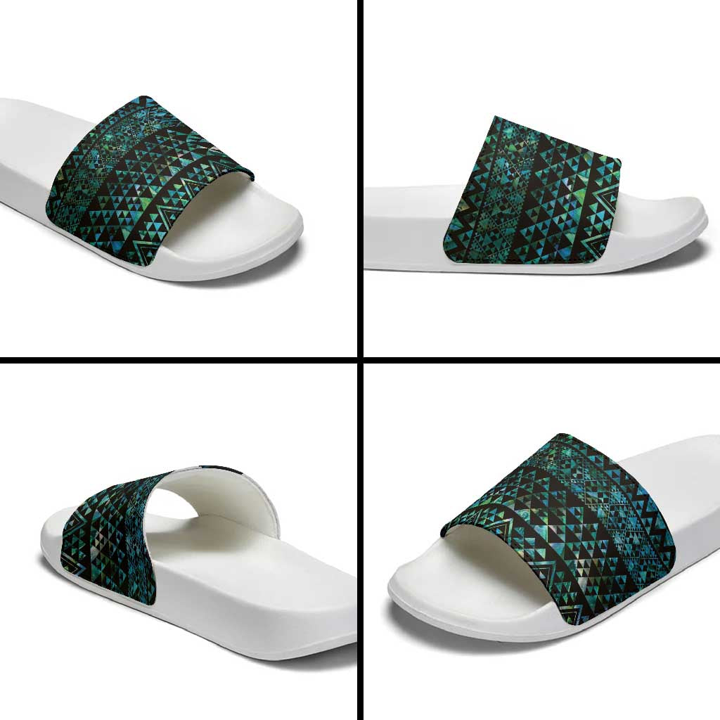 Maori Niho Taniwha Te Wheiao Slide Sandals Paua Shell - Aussie Hoodie