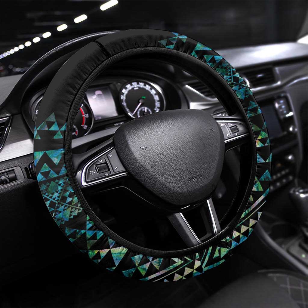 Maori Niho Taniwha Te Wheiao Steering Wheel Cover Paua Shell - Aussie Hoodie