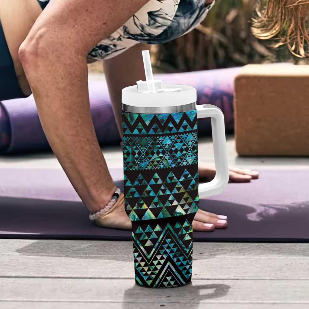 Maori Niho Taniwha Te Wheiao Tumbler With Handle Paua Shell - Aussie Hoodie