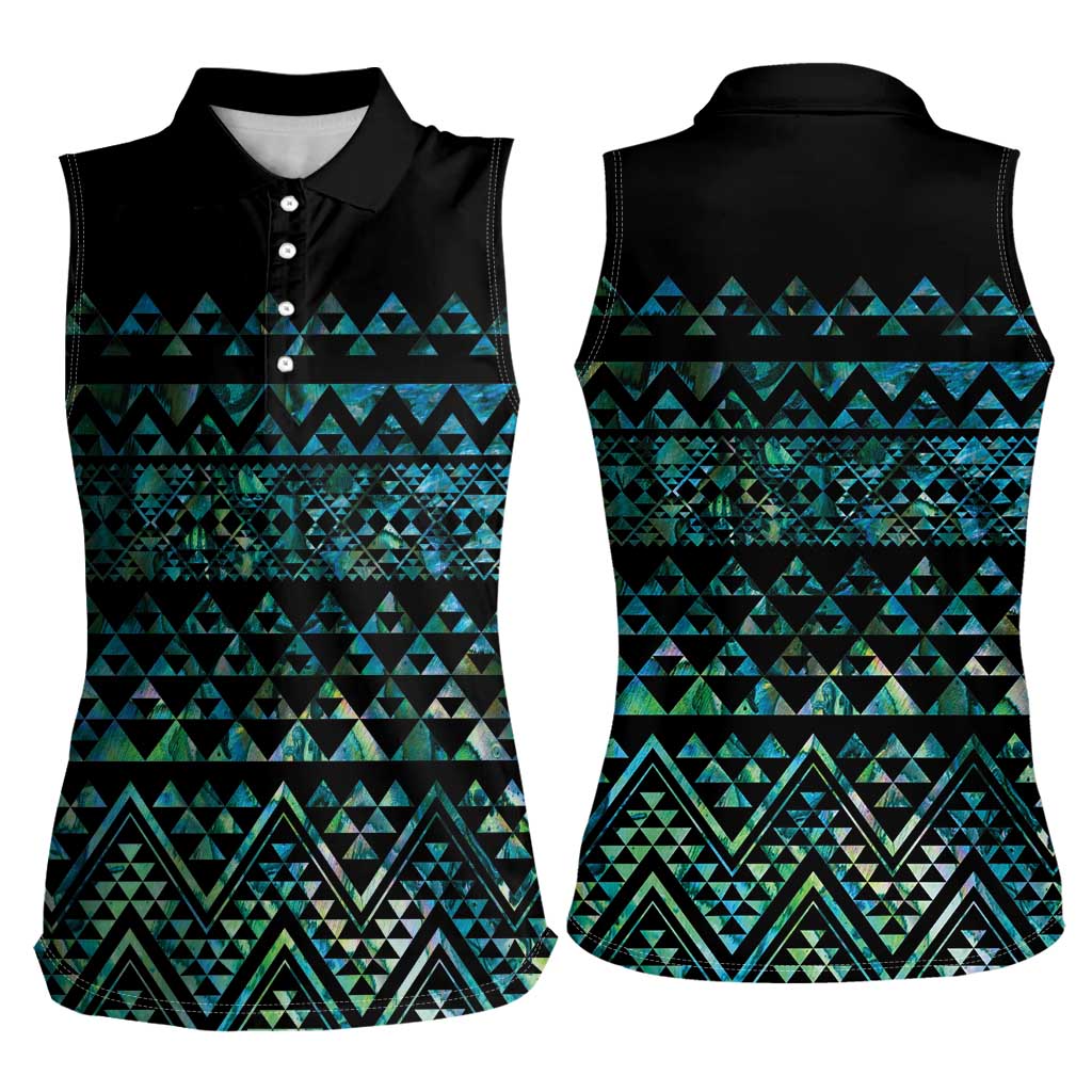 Maori Niho Taniwha Te Wheiao Women Sleeveless Polo Shirt Paua Shell - Aussie Hoodie