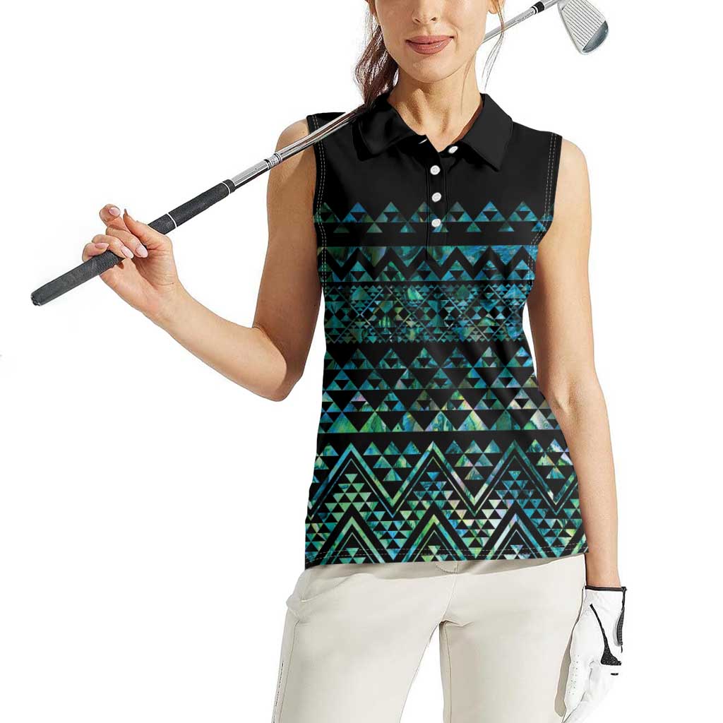 Maori Niho Taniwha Te Wheiao Women Sleeveless Polo Shirt Paua Shell - Aussie Hoodie