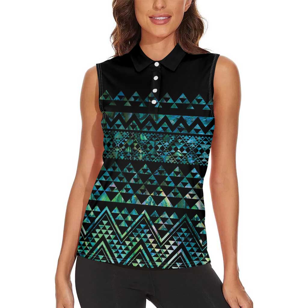 Maori Niho Taniwha Te Wheiao Women Sleeveless Polo Shirt Paua Shell - Aussie Hoodie