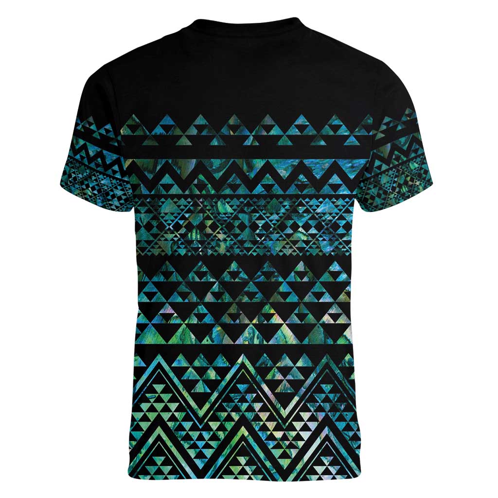 Maori Niho Taniwha Te Wheiao Women V-Neck T-Shirt Paua Shell - Aussie Hoodie