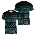 Maori Niho Taniwha Te Wheiao Women V-Neck T-Shirt Paua Shell - Aussie Hoodie