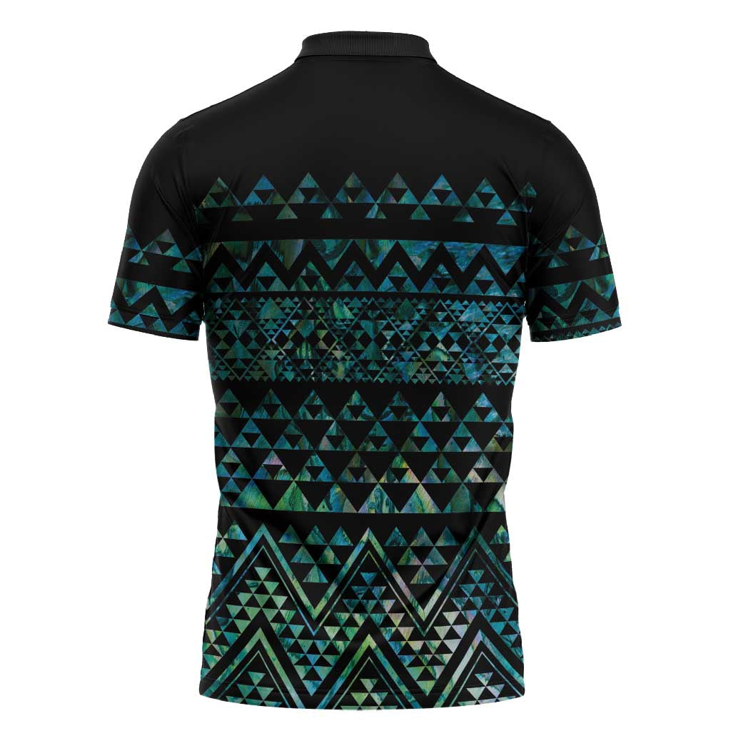 Maori Niho Taniwha Te Wheiao Zipper Polo Shirt Paua Shell - Aussie Hoodie