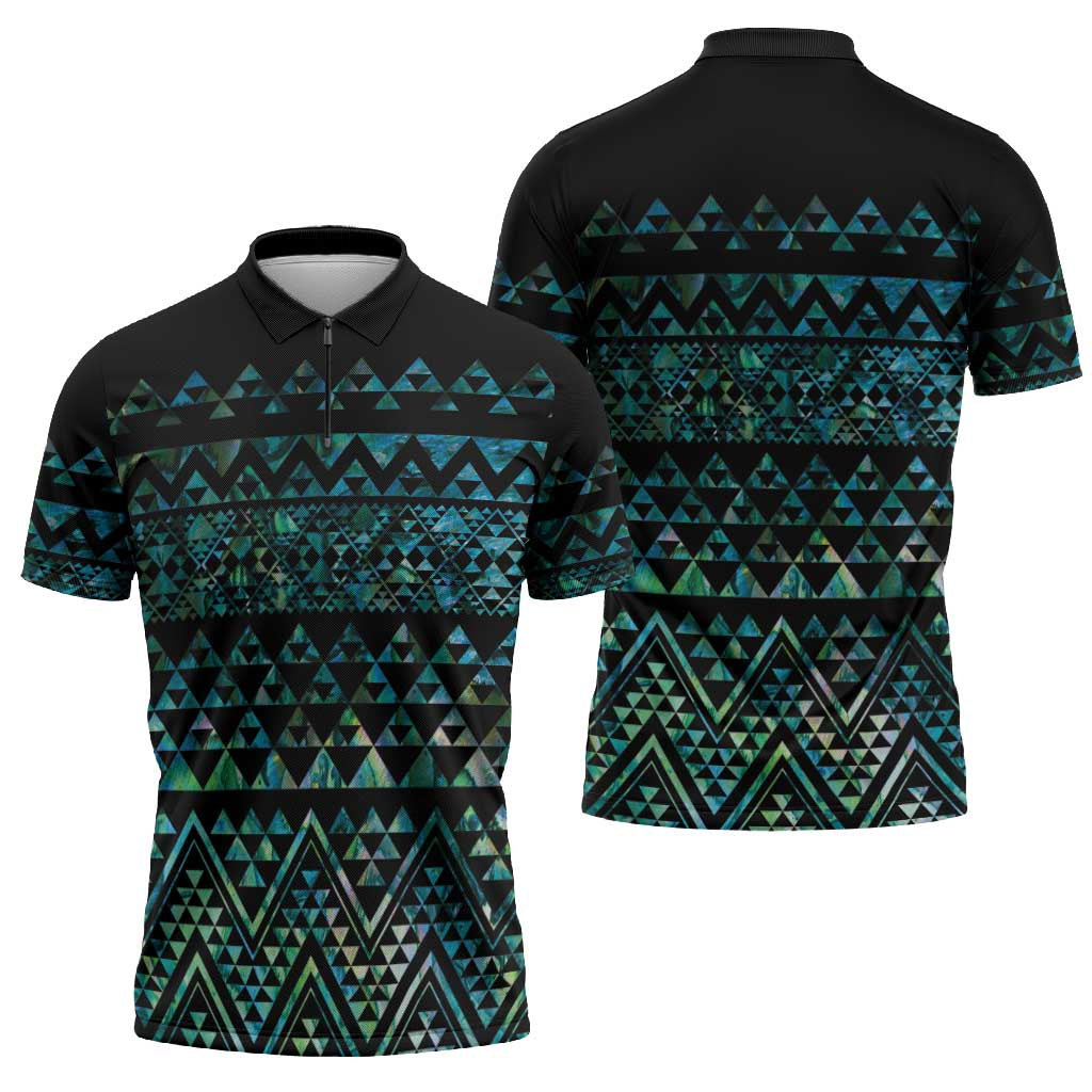 Maori Niho Taniwha Te Wheiao Zipper Polo Shirt Paua Shell - Aussie Hoodie