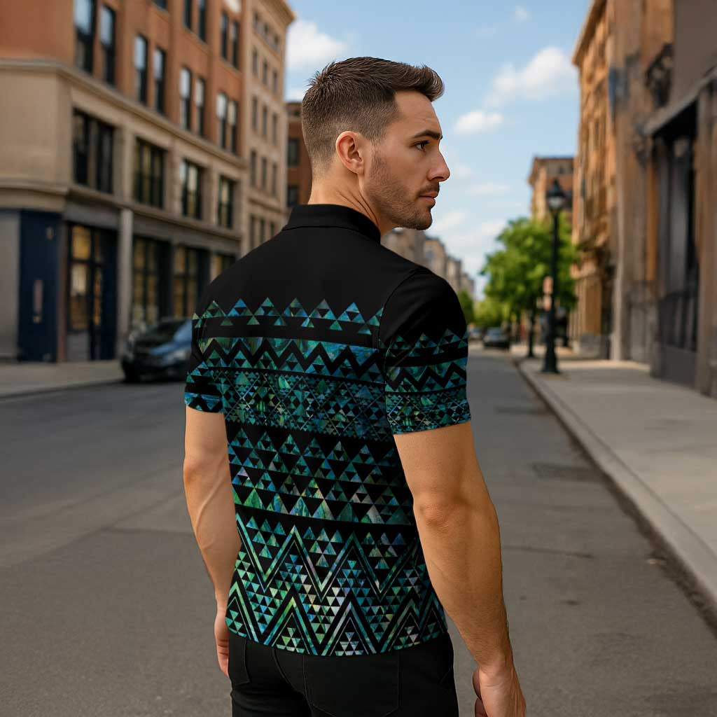 Maori Niho Taniwha Te Wheiao Zipper Polo Shirt Paua Shell - Aussie Hoodie