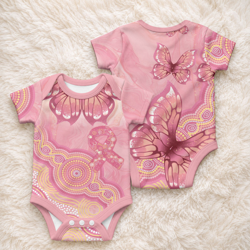 Dreamy Butterfly Collar Australia Breast Cancer Pink Baby Onesie Indigenous Art