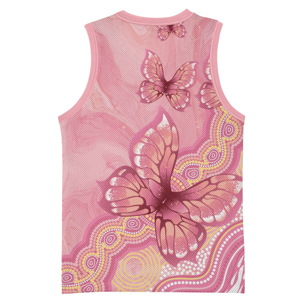 Dreamy Butterfly Collar Australia Breast Cancer Pink Basketball Jersey Indigenous Art