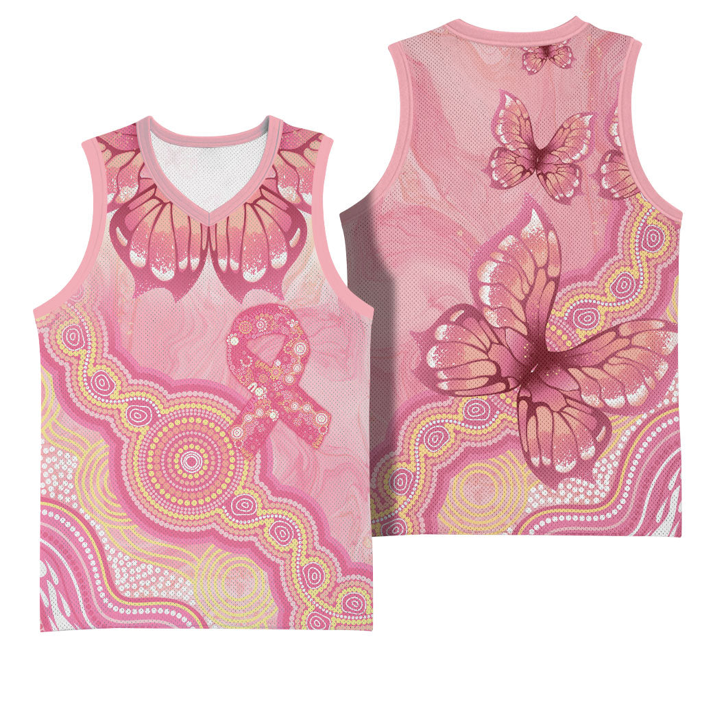 Dreamy Butterfly Collar Australia Breast Cancer Pink Basketball Jersey Indigenous Art