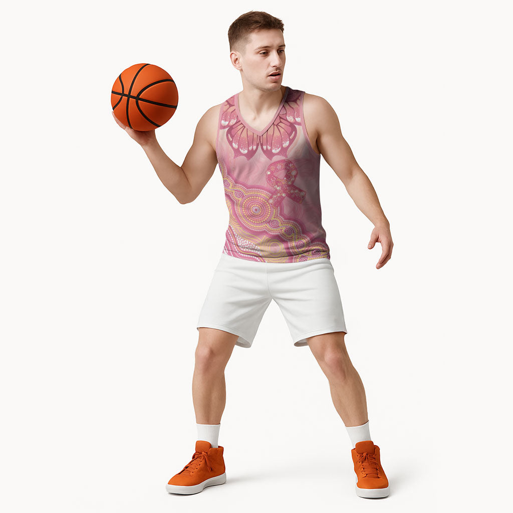 Dreamy Butterfly Collar Australia Breast Cancer Pink Basketball Jersey Indigenous Art