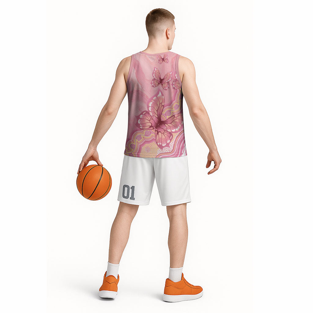 Dreamy Butterfly Collar Australia Breast Cancer Pink Basketball Jersey Indigenous Art