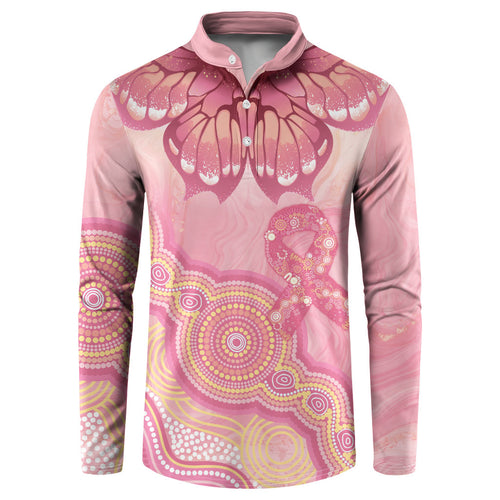 Dreamy Butterfly Collar Australia Breast Cancer Pink Button Sweatshirt Indigenous Art