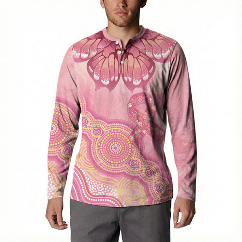 Dreamy Butterfly Collar Australia Breast Cancer Pink Button Sweatshirt Indigenous Art
