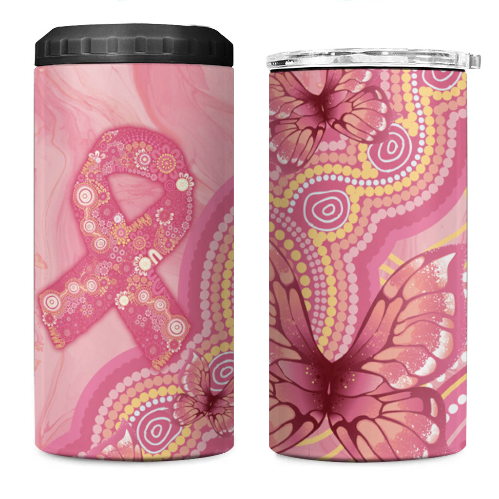 Dreamy Butterfly Collar Australia Breast Cancer Pink 4 in 1 Can Cooler Tumbler Indigenous Art