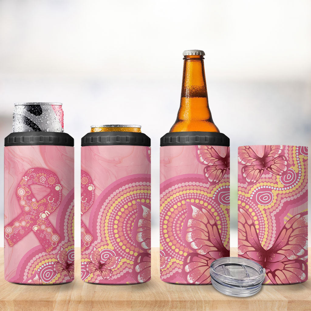 Dreamy Butterfly Collar Australia Breast Cancer Pink 4 in 1 Can Cooler Tumbler Indigenous Art
