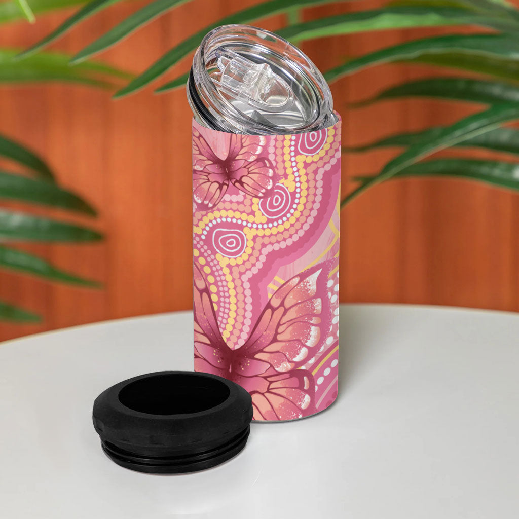 Dreamy Butterfly Collar Australia Breast Cancer Pink 4 in 1 Can Cooler Tumbler Indigenous Art
