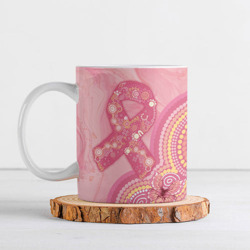 Dreamy Butterfly Collar Australia Breast Cancer Pink Ceramic Mug Indigenous Art