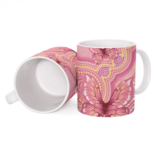 Dreamy Butterfly Collar Australia Breast Cancer Pink Ceramic Mug Indigenous Art