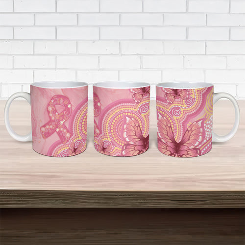 Dreamy Butterfly Collar Australia Breast Cancer Pink Ceramic Mug Indigenous Art
