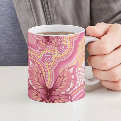 Dreamy Butterfly Collar Australia Breast Cancer Pink Ceramic Mug Indigenous Art