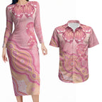 Dreamy Butterfly Collar Australia Breast Cancer Pink Couples Matching Long Sleeve Bodycon Dress and Hawaiian Shirt Indigenous Art
