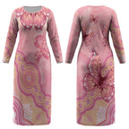 Dreamy Butterfly Collar Australia Breast Cancer Pink Couples Matching Long Sleeve Bodycon Dress and Hawaiian Shirt Indigenous Art