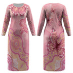 Dreamy Butterfly Collar Australia Breast Cancer Pink Couples Matching Long Sleeve Bodycon Dress and Long Sleeve Button Shirt Indigenous Art