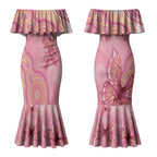 Dreamy Butterfly Collar Australia Breast Cancer Pink Couples Matching Mermaid Dress and Long Sleeve Button Shirt Indigenous Art