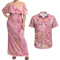 Dreamy Butterfly Collar Australia Breast Cancer Pink Couples Matching Off Shoulder Maxi Dress and Hawaiian Shirt Indigenous Art