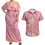 Dreamy Butterfly Collar Australia Breast Cancer Pink Couples Matching Off Shoulder Maxi Dress and Hawaiian Shirt Indigenous Art