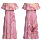 Dreamy Butterfly Collar Australia Breast Cancer Pink Couples Matching Off Shoulder Maxi Dress and Long Sleeve Button Shirt Indigenous Art