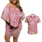 Dreamy Butterfly Collar Australia Breast Cancer Pink Couples Matching Off Shoulder Short Dress and Hawaiian Shirt Indigenous Art