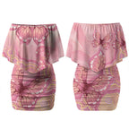 Dreamy Butterfly Collar Australia Breast Cancer Pink Couples Matching Off Shoulder Short Dress and Long Sleeve Button Shirt Indigenous Art