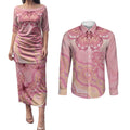 Dreamy Butterfly Collar Australia Breast Cancer Pink Couples Matching Puletasi and Long Sleeve Button Shirt Indigenous Art