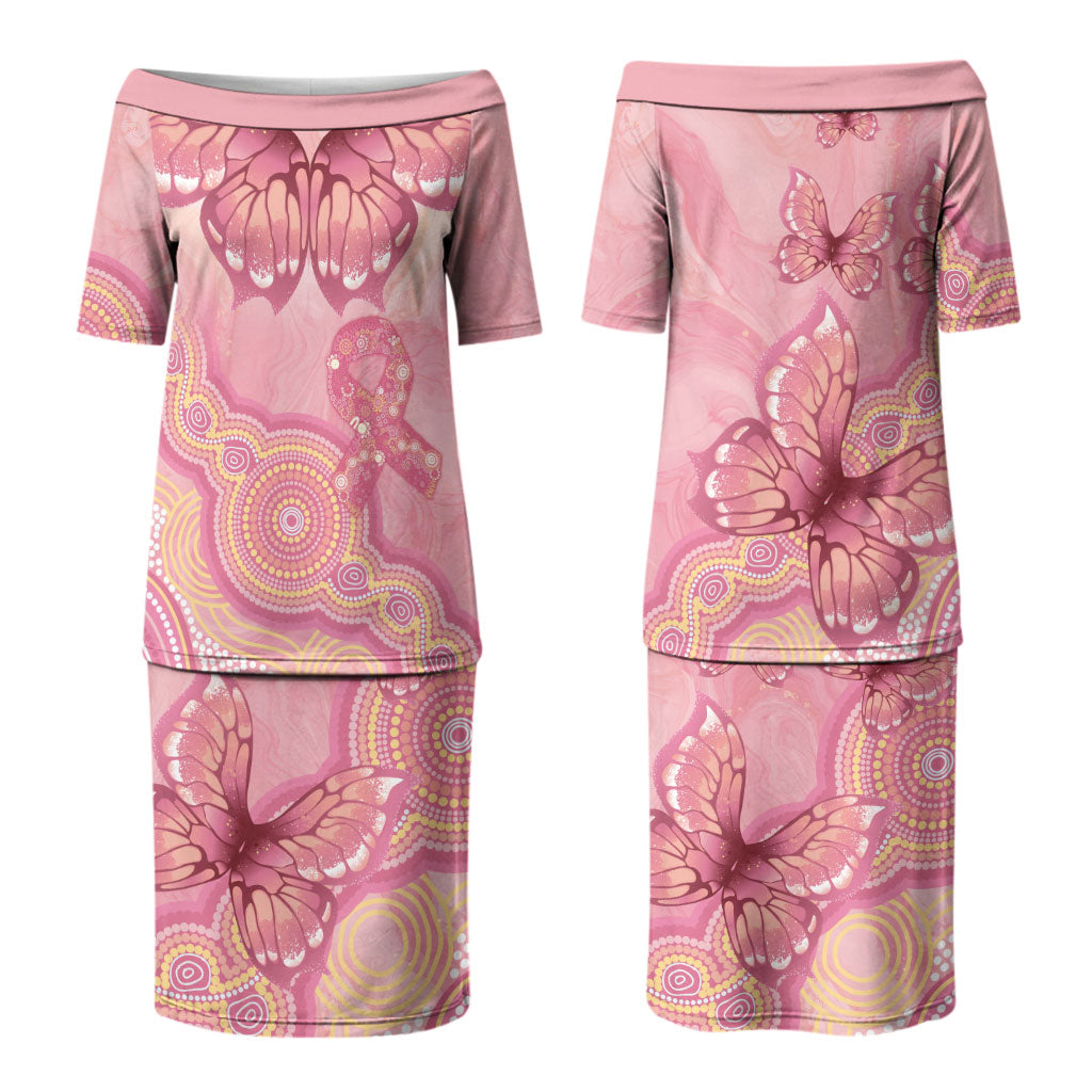 Dreamy Butterfly Collar Australia Breast Cancer Pink Couples Matching Puletasi and Long Sleeve Button Shirt Indigenous Art