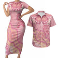 Dreamy Butterfly Collar Australia Breast Cancer Pink Couples Matching Short Sleeve Bodycon Dress and Hawaiian Shirt Indigenous Art