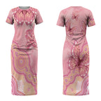 Dreamy Butterfly Collar Australia Breast Cancer Pink Couples Matching Short Sleeve Bodycon Dress and Hawaiian Shirt Indigenous Art
