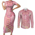 Dreamy Butterfly Collar Australia Breast Cancer Pink Couples Matching Short Sleeve Bodycon Dress and Long Sleeve Button Shirt Indigenous Art