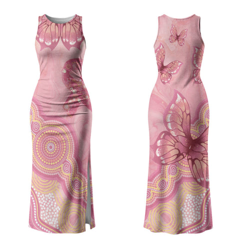 Dreamy Butterfly Collar Australia Breast Cancer Pink Couples Matching Tank Maxi Dress and Hawaiian Shirt Indigenous Art