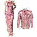 Dreamy Butterfly Collar Australia Breast Cancer Pink Couples Matching Tank Maxi Dress and Long Sleeve Button Shirt Indigenous Art