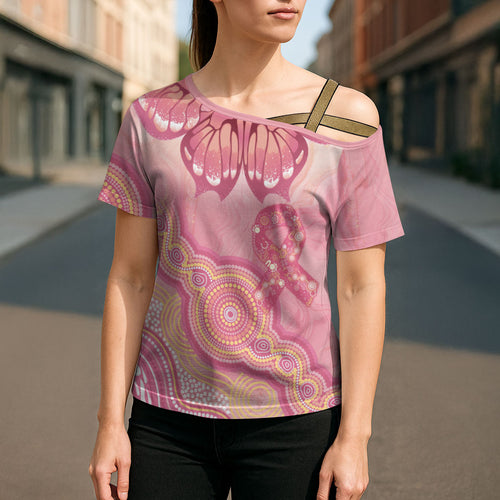 Dreamy Butterfly Collar Australia Breast Cancer Pink Cross Shoulder Shirt Indigenous Art