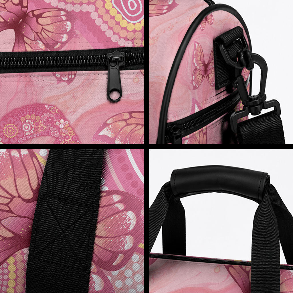 Dreamy Butterfly Collar Australia Breast Cancer Pink Duffle Bag Indigenous Art