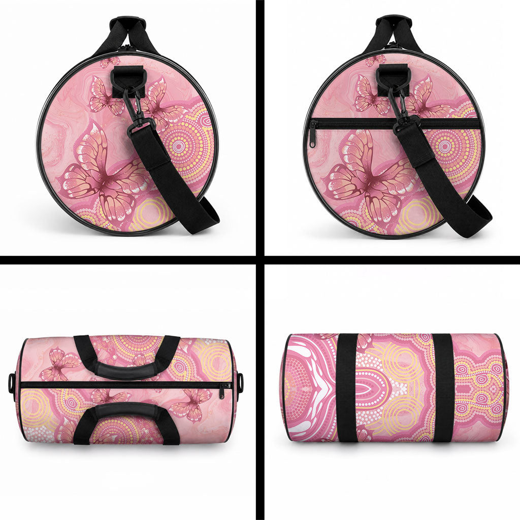 Dreamy Butterfly Collar Australia Breast Cancer Pink Duffle Bag Indigenous Art