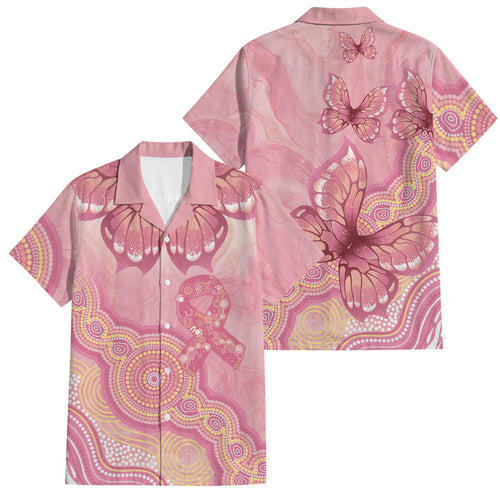 Dreamy Butterfly Collar Australia Breast Cancer Pink Family Matching Long Sleeve Bodycon Dress and Hawaiian Shirt Indigenous Art