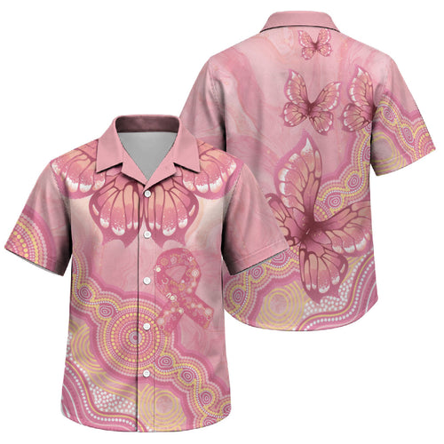 Dreamy Butterfly Collar Australia Breast Cancer Pink Family Matching Long Sleeve Bodycon Dress and Hawaiian Shirt Indigenous Art