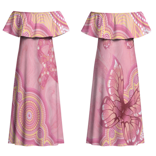 Dreamy Butterfly Collar Australia Breast Cancer Pink Family Matching Off Shoulder Maxi Dress and Hawaiian Shirt Indigenous Art