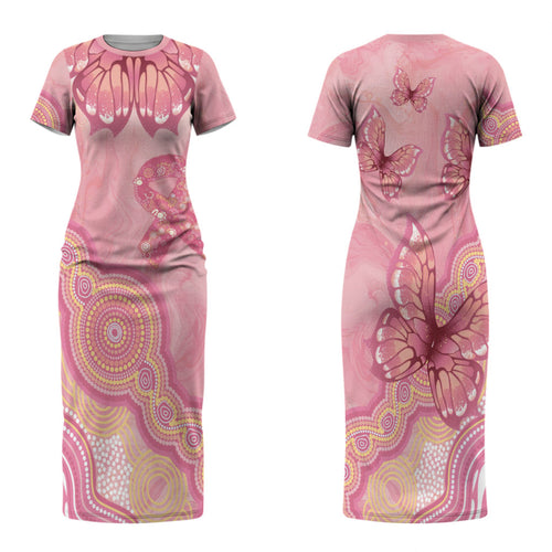 Dreamy Butterfly Collar Australia Breast Cancer Pink Family Matching Short Sleeve Bodycon Dress and Hawaiian Shirt Indigenous Art